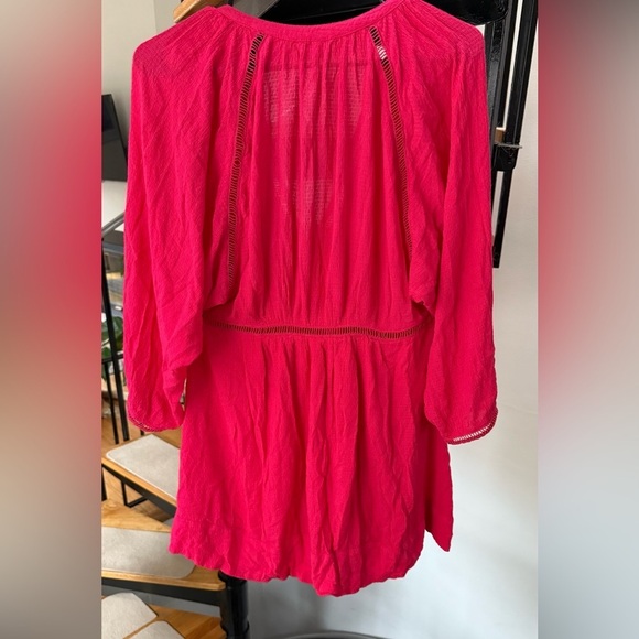 Free People Pink Long-sleeve V-neck Fit & Flare Flowy Boho Dress Size M - Picture 2 of 8